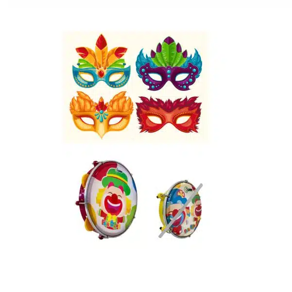 Kit Carnaval Máscara e Pandeiro Personalizados