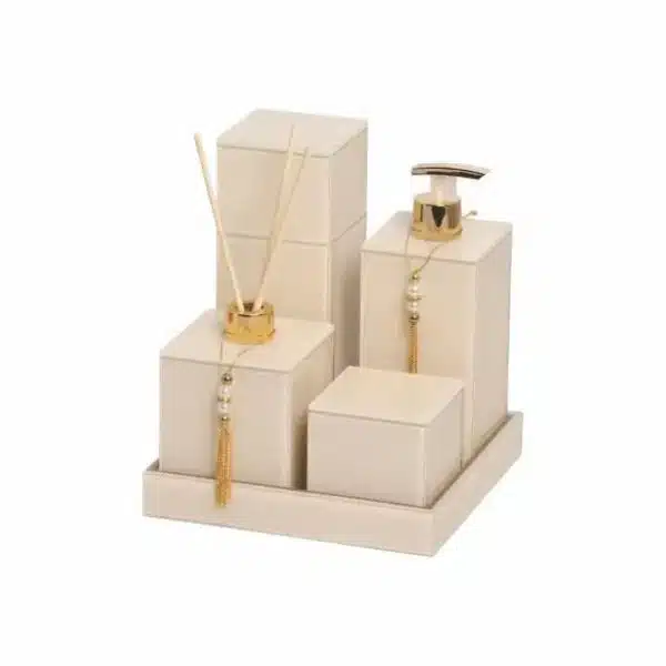 Kit Lavabo Banheiro Com 5 Peças Vanilla Detalhe Dourado Personalizado