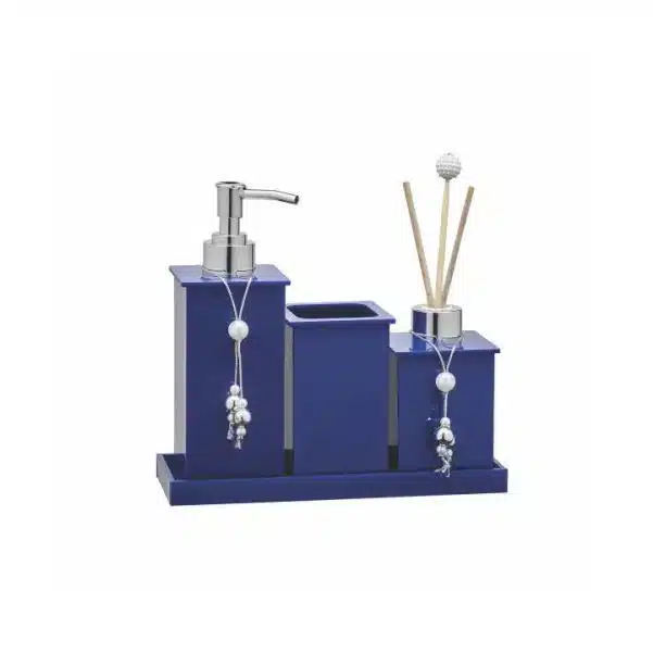 Kit Para Banheiro em Acrílico Azul Perolado com 04 itens