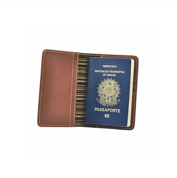 Porta Passaporte de Couro com 2 Bolsos